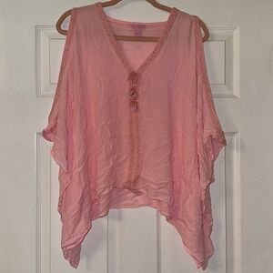 Pink Caftan Tassel cold shoulder Top Lilly Pulitzer